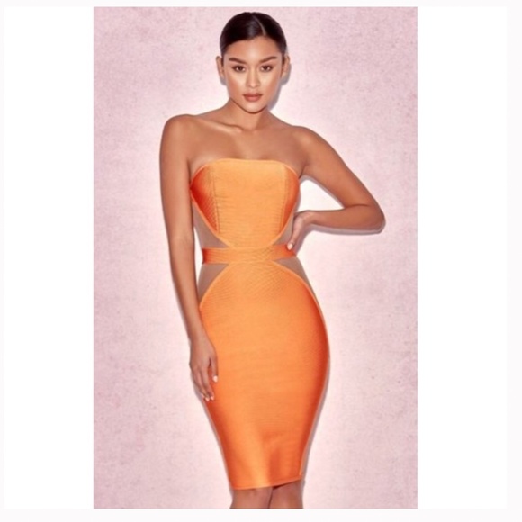 House Of CB, 'Cascadia' Orange Bandage Tube Dress With Mesh, Size S - Picture 1 of 8